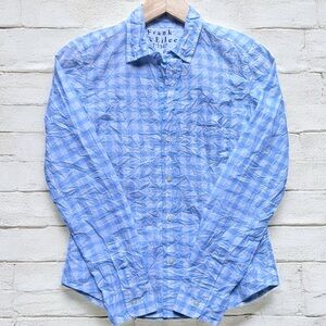 NEW Frank & Eileen Shirt XXS Button Down Barry Signature Crinkle Blue Plaid Chic